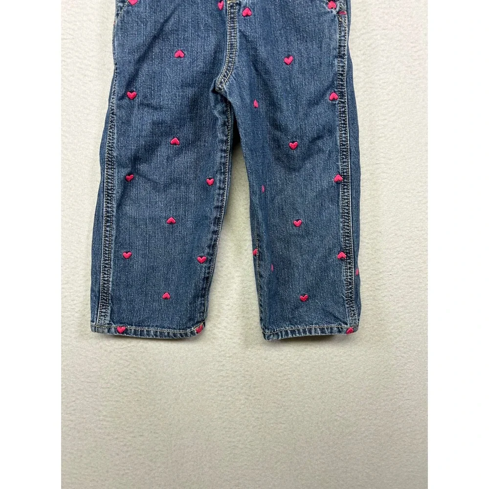 Valentine Heart OshKosh B'gosh Toddler 2T Blue‎ Pink Embroidered Denim Overalls